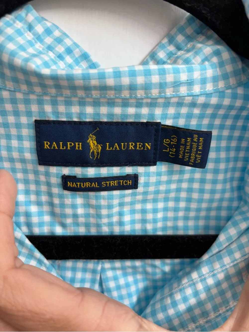 Youth size, aqua Blue Gingham Button-Down Shirt - Polo by Ralph Lauren